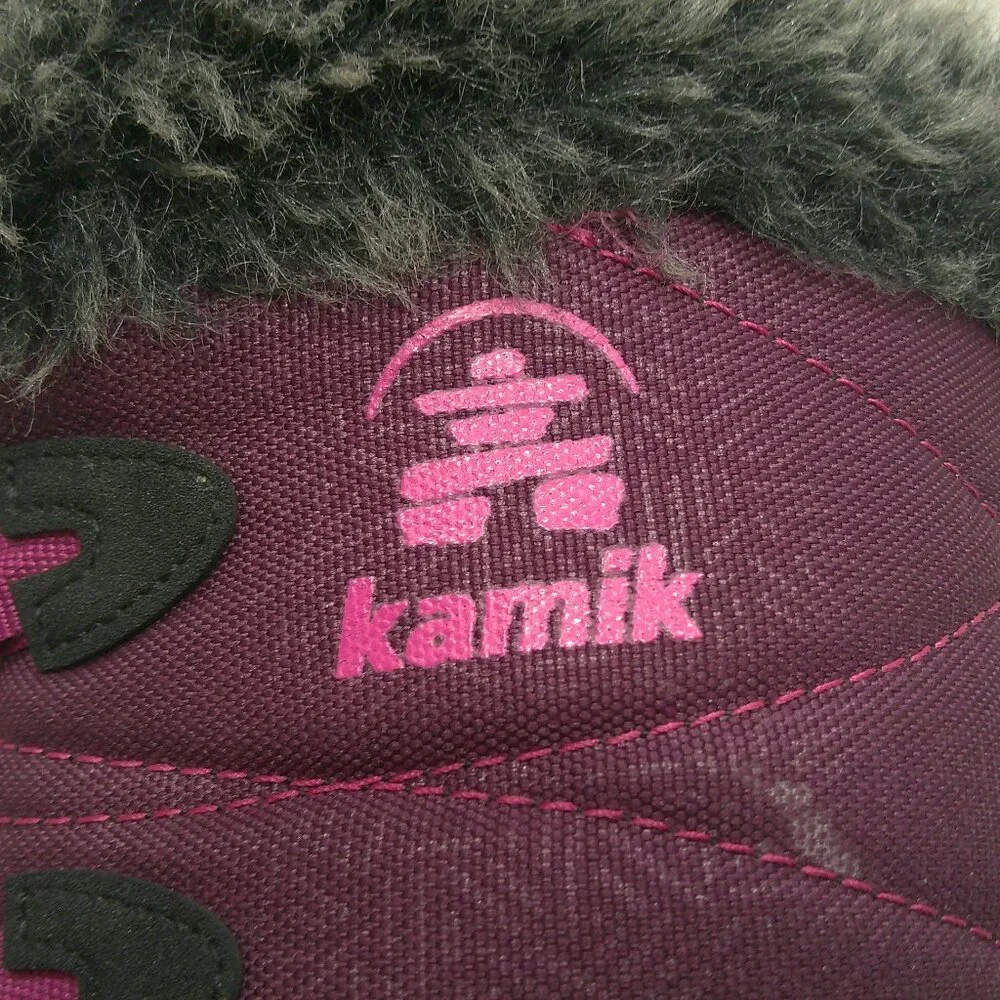 Kamik Waterproof Black Magenta Pink Faux Fur Top Lined Winter Snow Boots Size 1